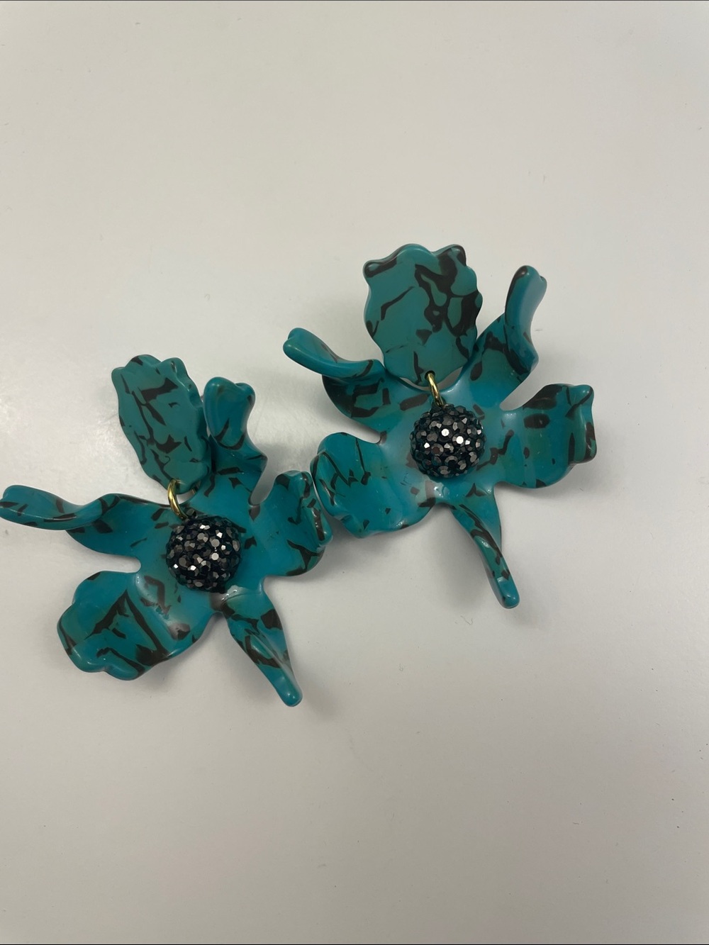 Lele Sadoughi Turquoise Floral Drop Earrings with Black Crystal Center